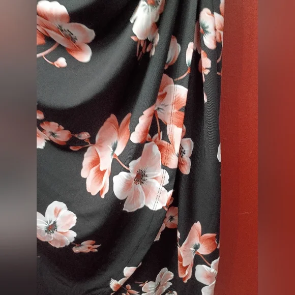 Connected Apparel Black and Pink Floral Midi Dress - Picture 7 of 11